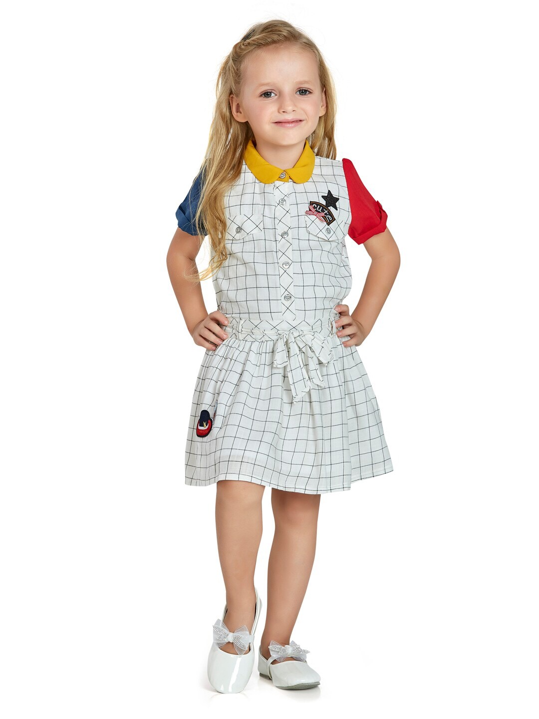 

Peppermint Off White & Yellow Checked Peter Pan Collar Dress
