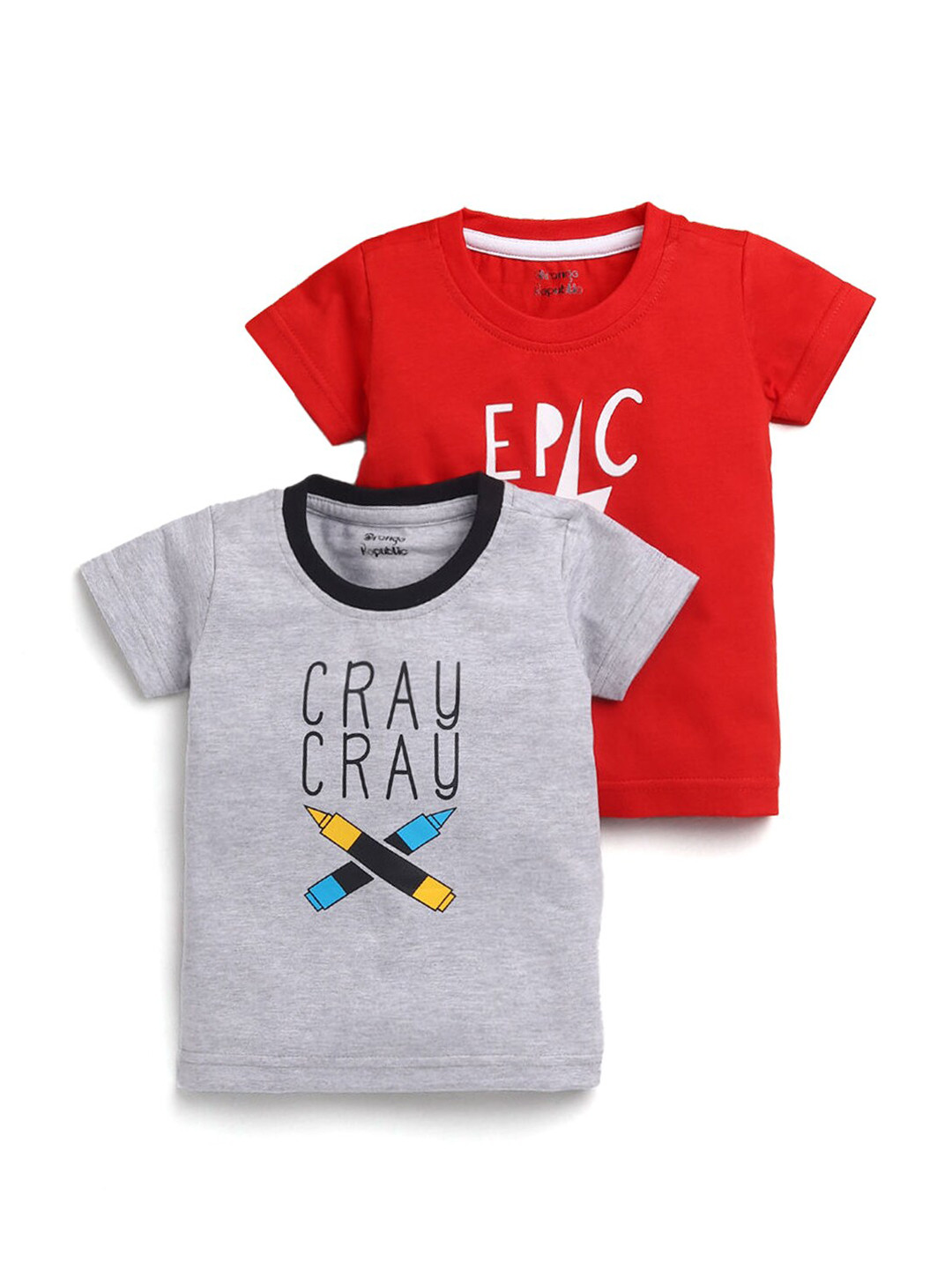 

Hopscotch Boys Grey & Red Typography Printed Pure Cotton T-shirt