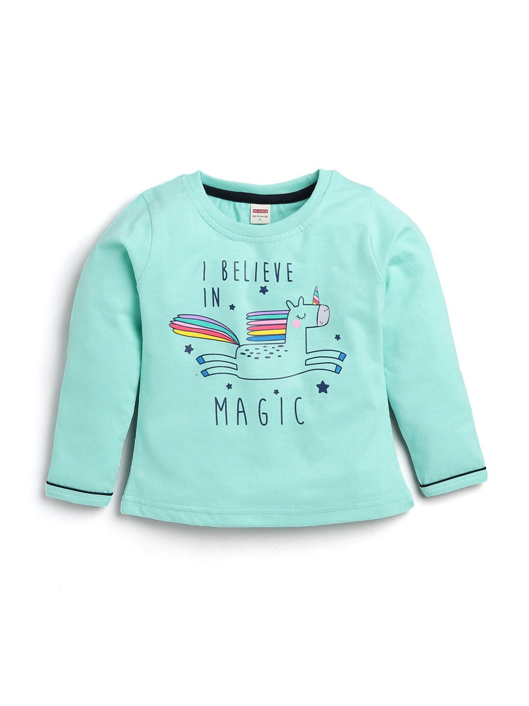 

Hopscotch Girls Turquoise Blue Graphic Printed T-shirt