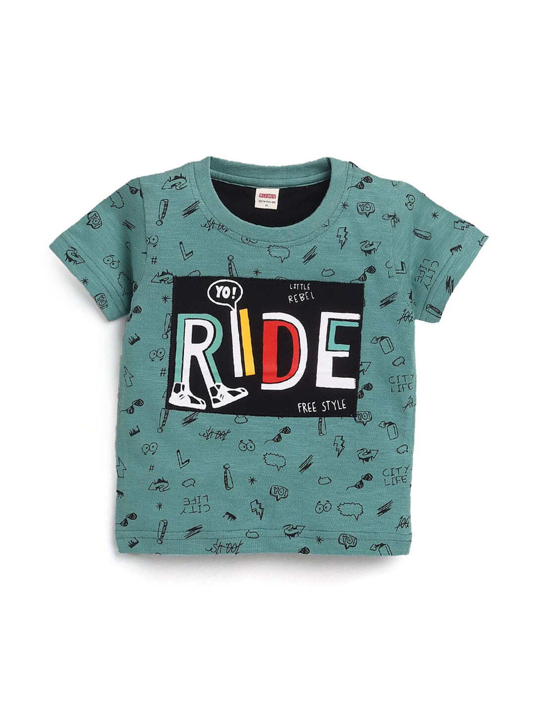 

Hopscotch Boys Olive Green Typography Printed T-shirt