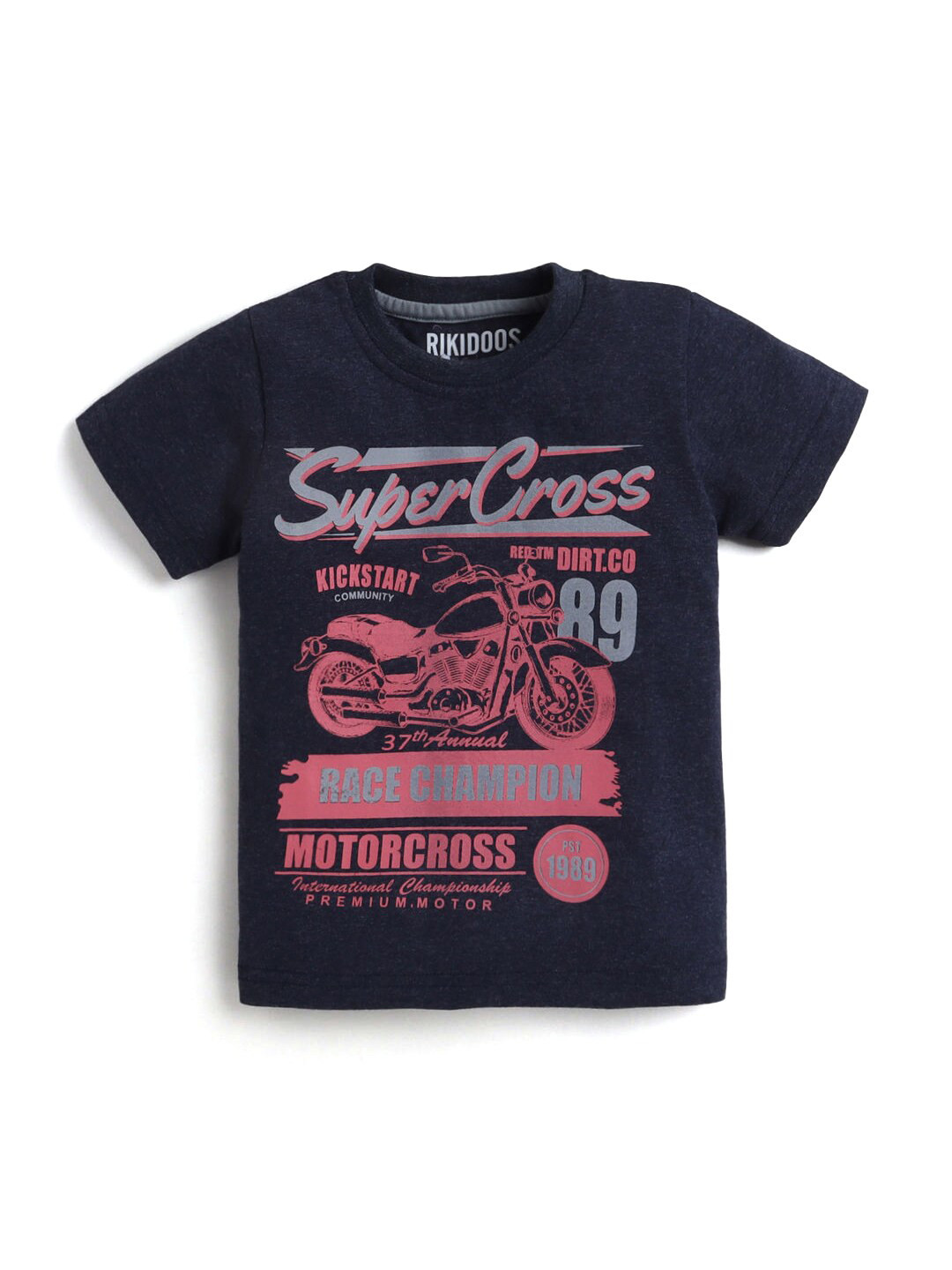 

Hopscotch Boys Navy Blue Graphic Printed T-shirt