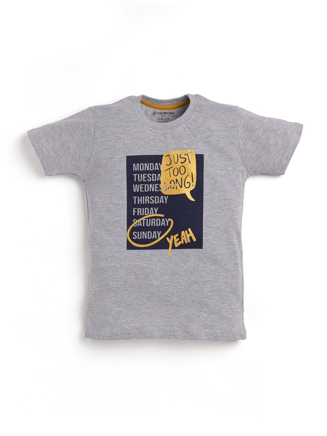 

Hopscotch Boys Grey Typography Printed T-shirt