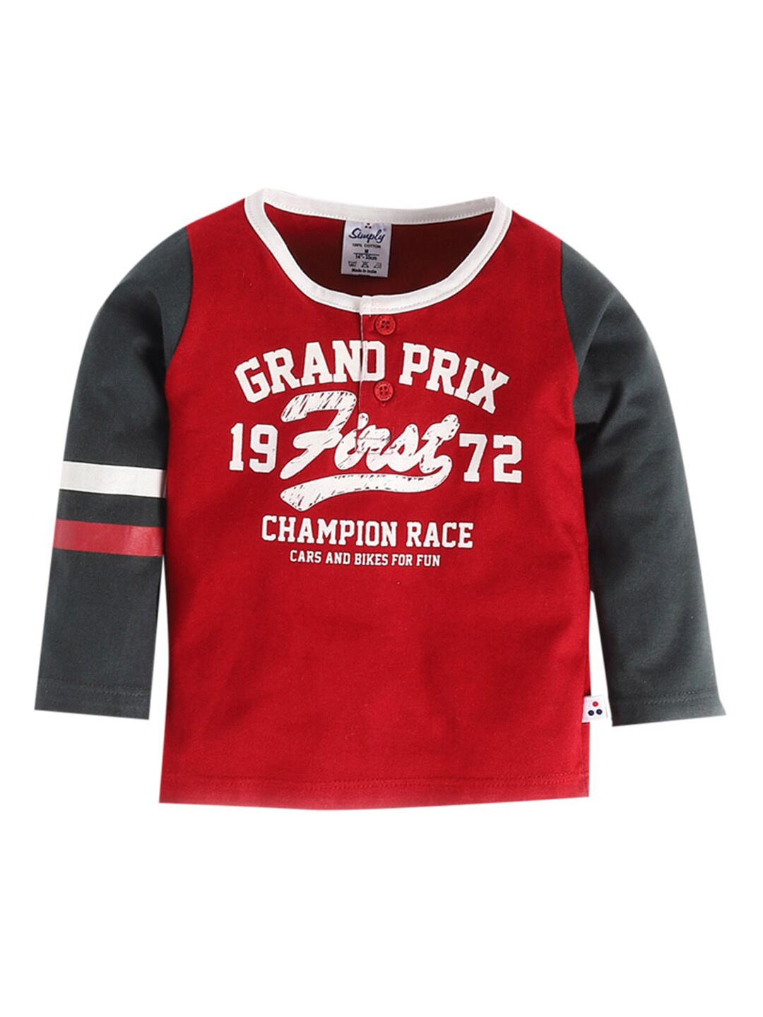 Hopscotch Boys Red & Grey Typography Printed Cotton T-shirt
