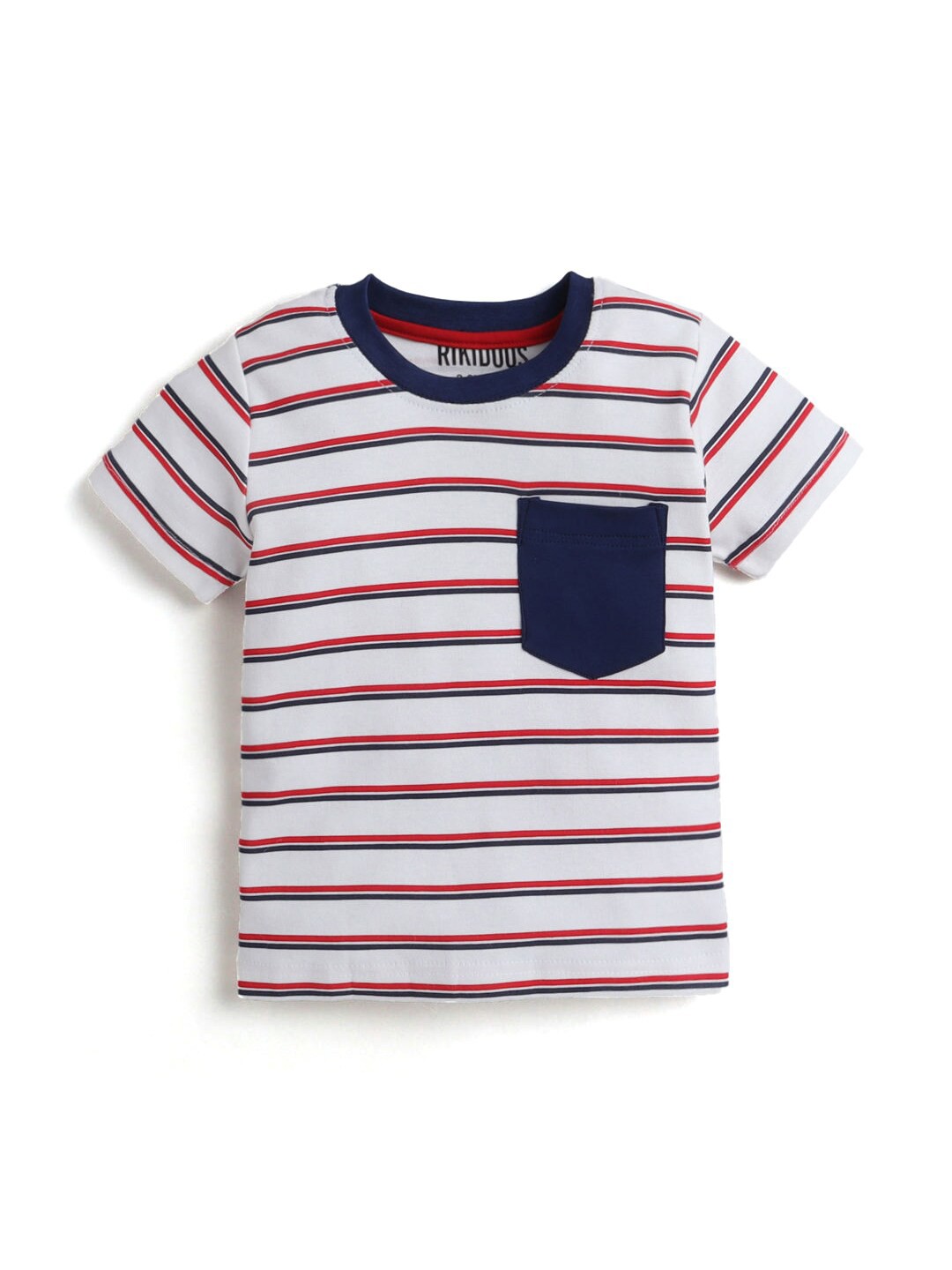 

Hopscotch Boys White & Navy Blue Striped T-shirt