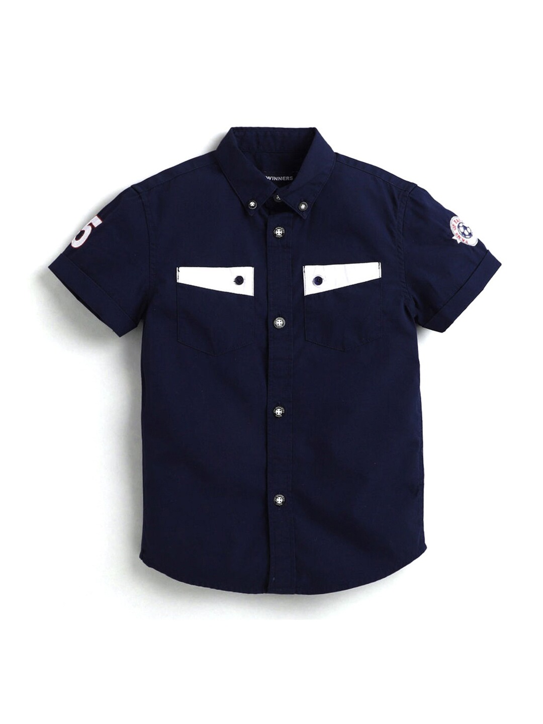 

Hopscotch Boys Navy Blue Solid Button-Down Collar Pure Cotton Casual Shirt