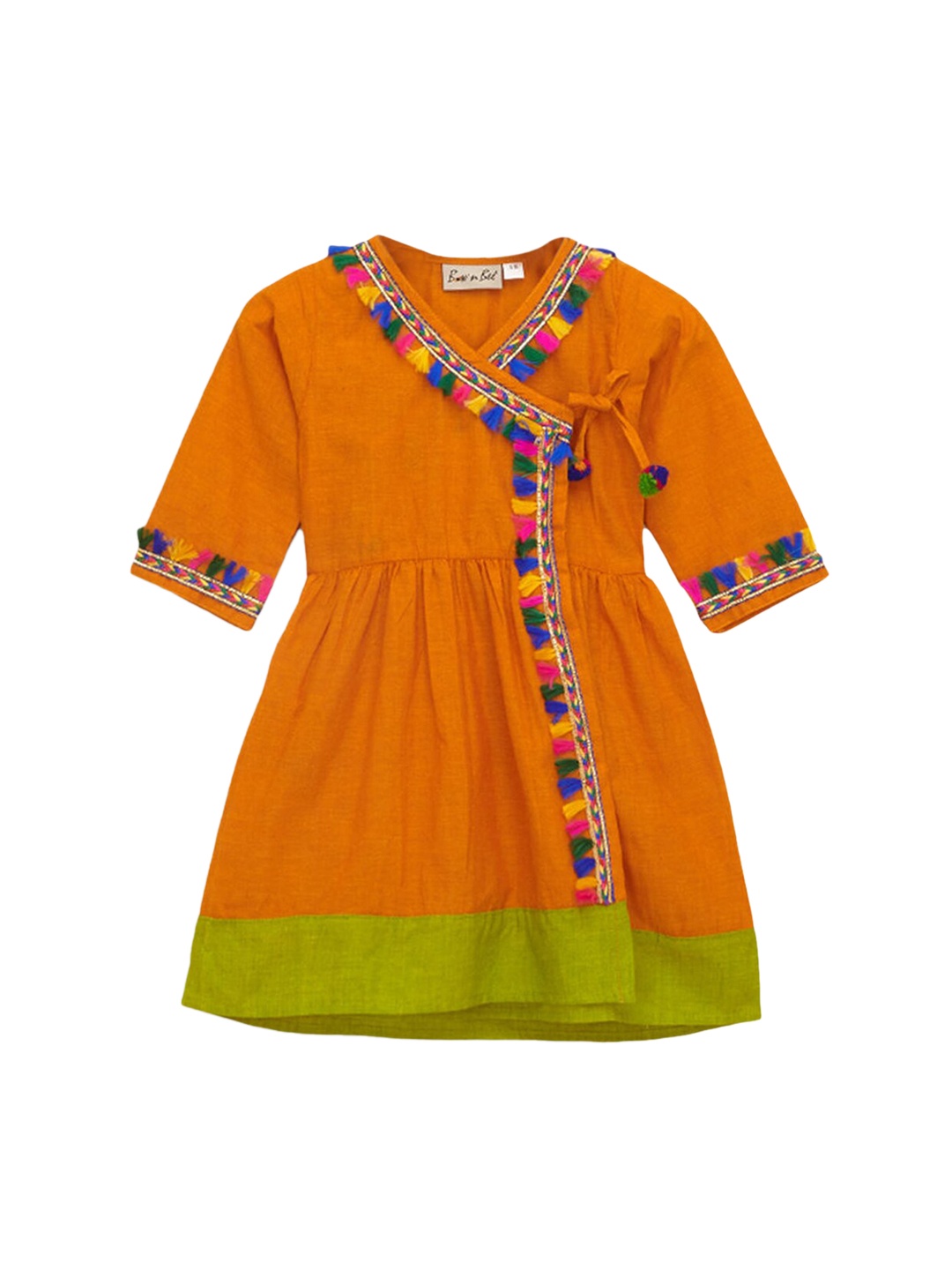 

Hopscotch Girls Orange Embroidered Flared Sleeves Thread Work Anarkali Kurta