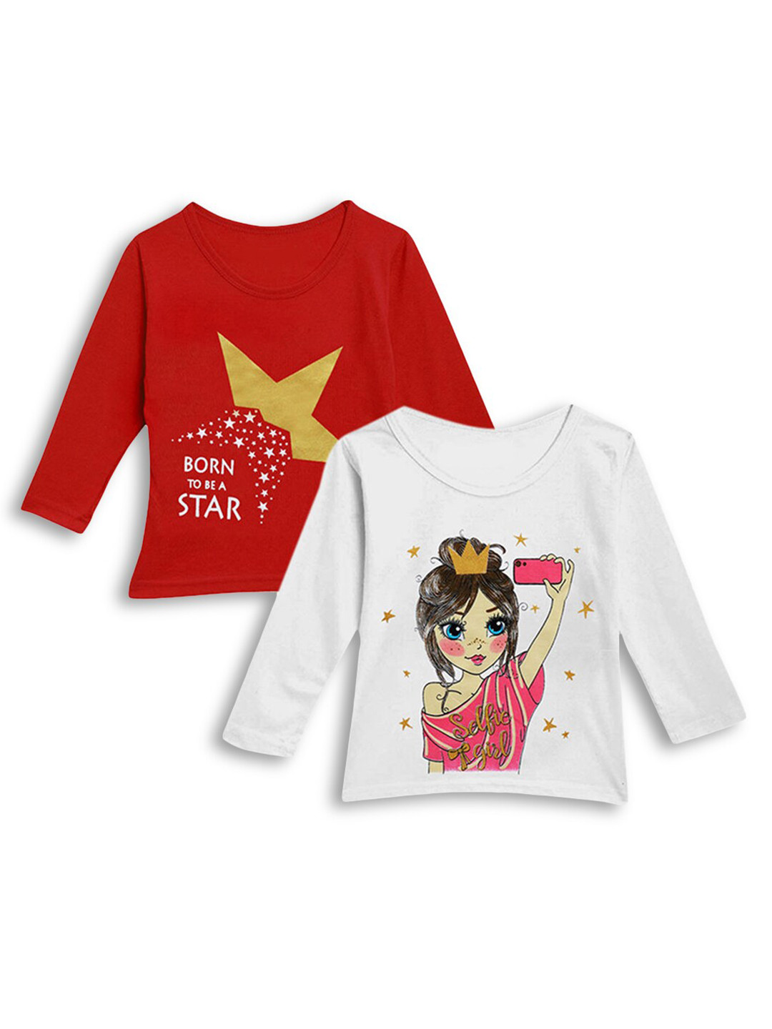 

Hopscotch Girls Pack of 2 Red & White Printed T-shirt