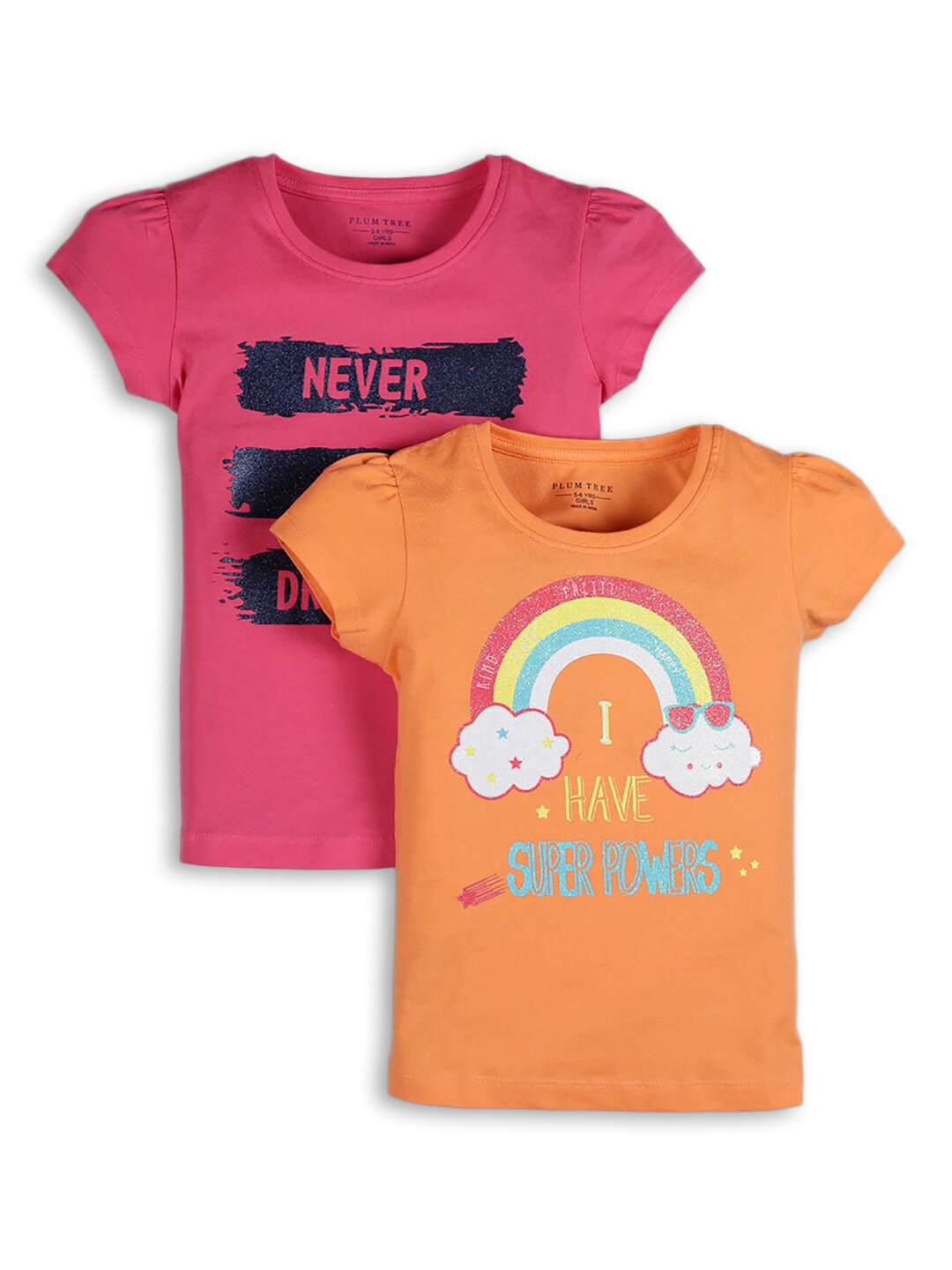 

Hopscotch Girls Orange Typography Set Of 2 Printed T-shirts