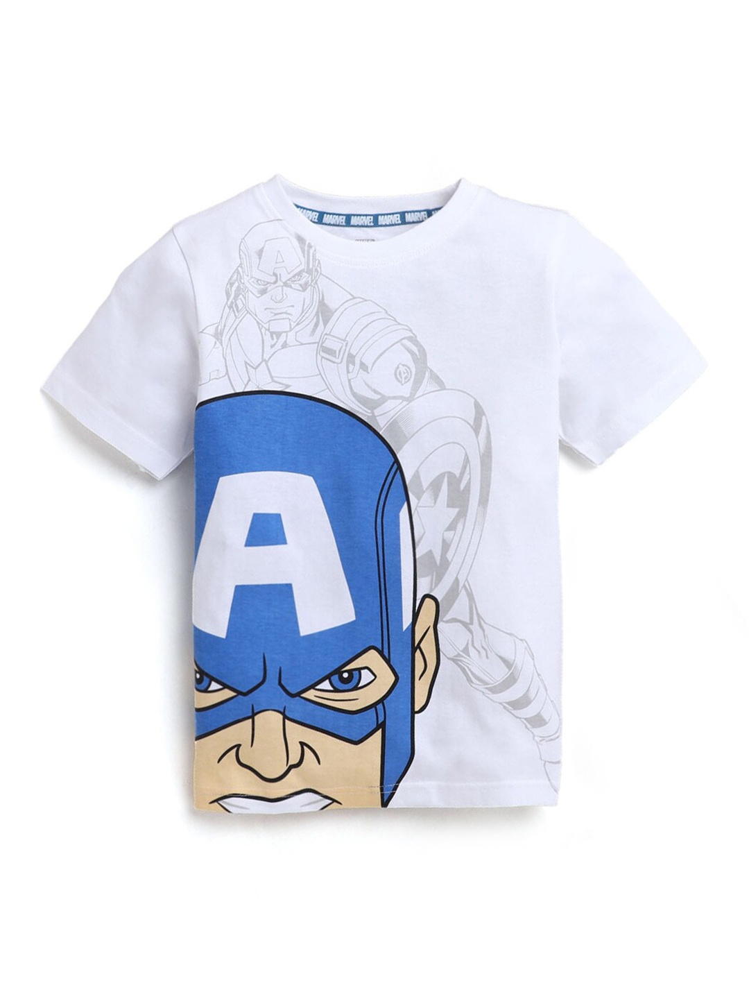 

Hopscotch Boys White Captain America Printed T-shirt