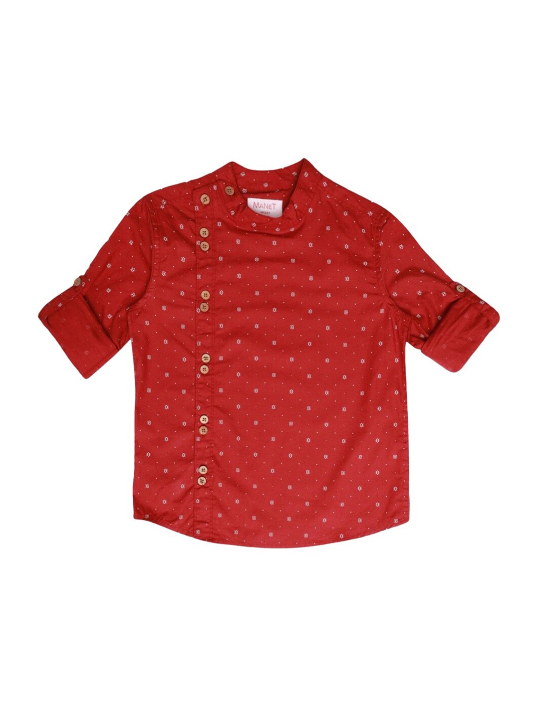 

Hopscotch Boys Red Printed Casual Mandarin Collar Shirt