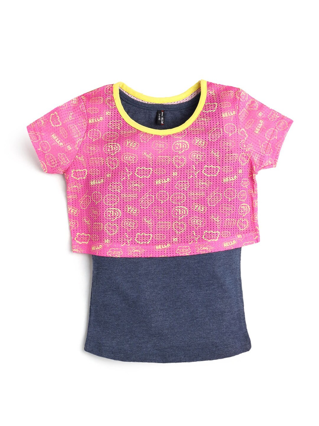 

Hopscotch Girls Pink & Blue Printed T-shirt