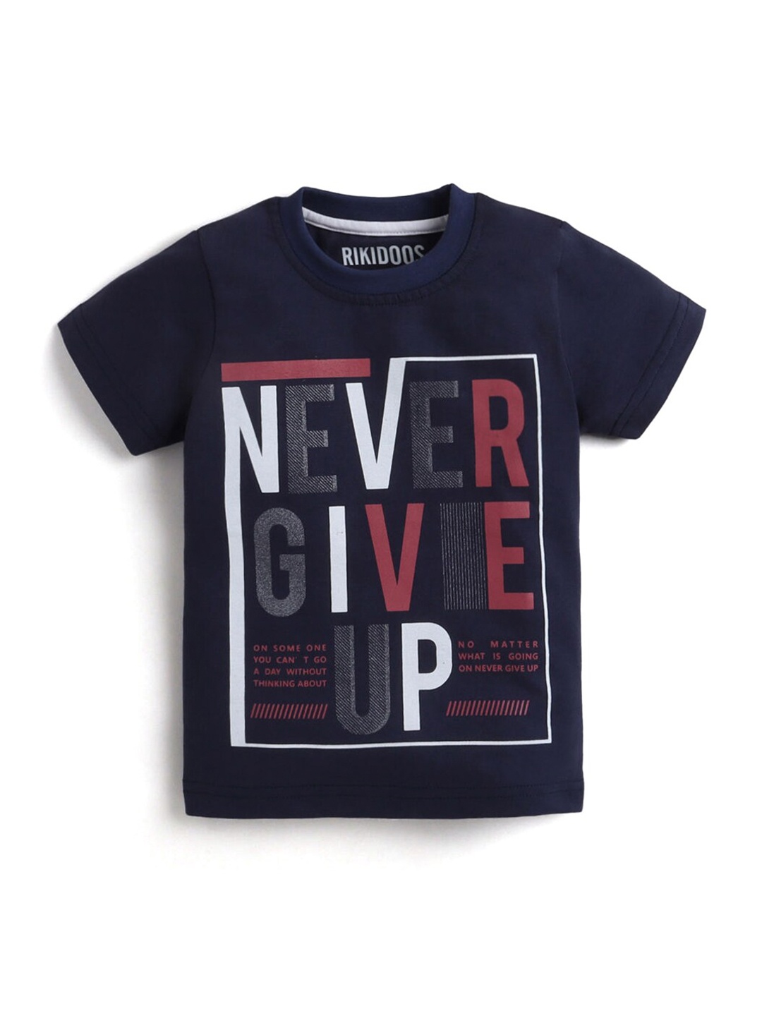 

Hopscotch Boys Navy Blue Typography Printed T-shirt