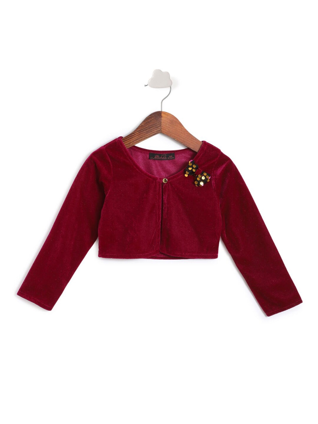 

Hopscotch Girls Maroon Embellished Crop Button Shrug