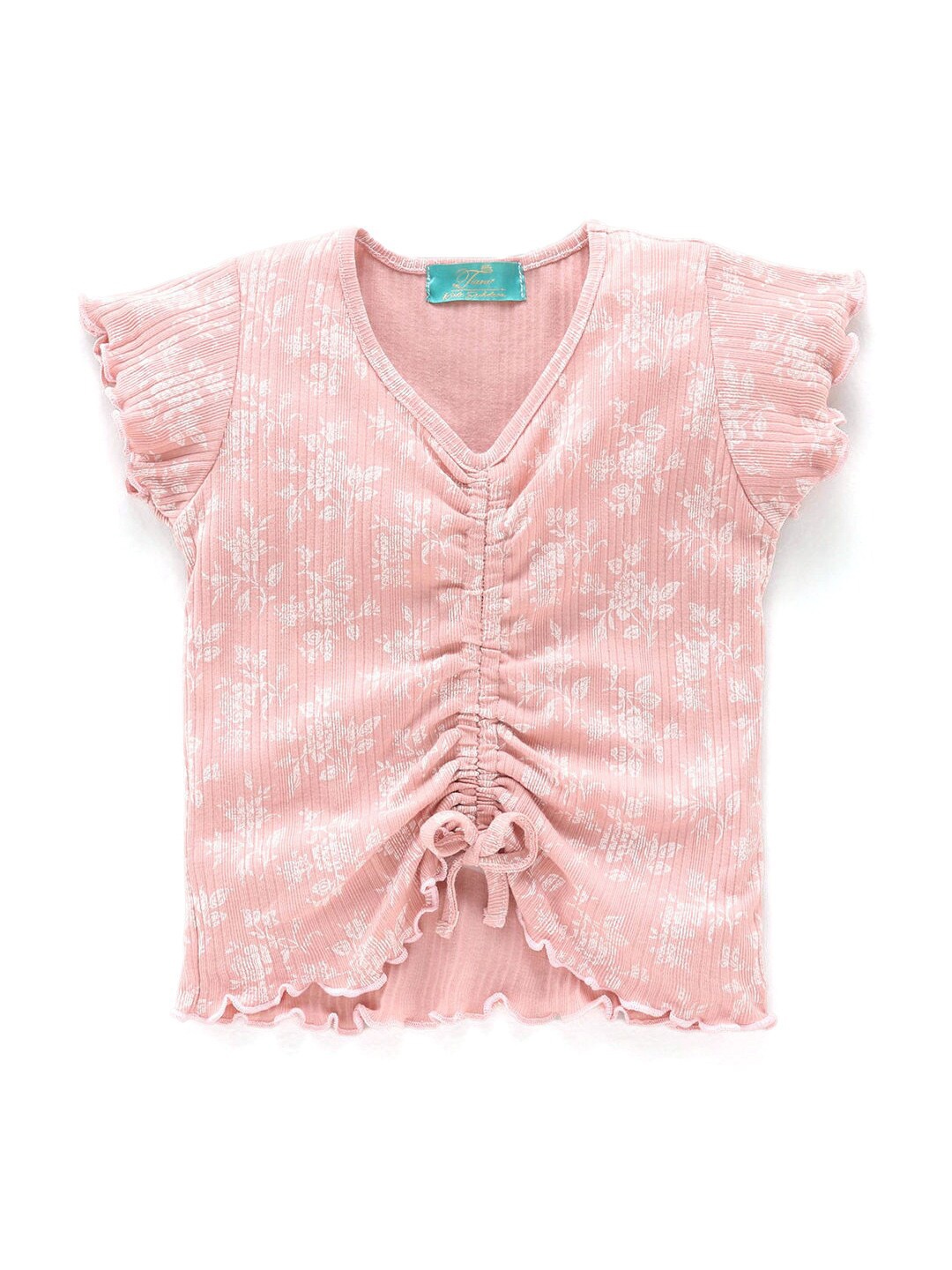 

Hopscotch Girls Pink Floral Printed V-Neck T-shirt