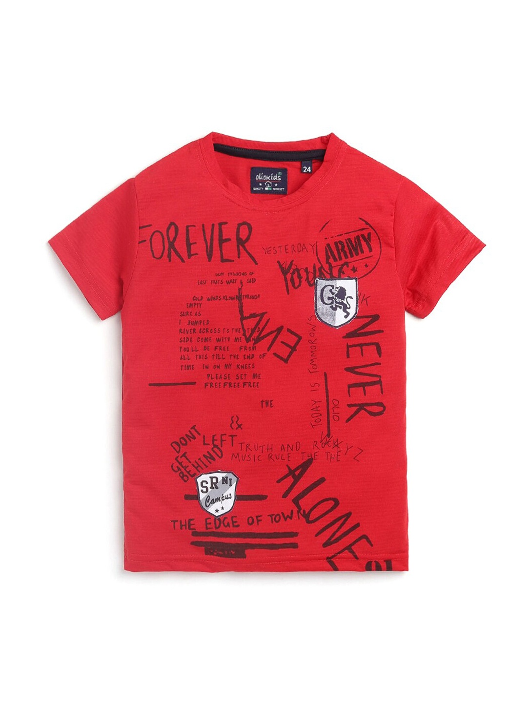 

Hopscotch Boys Red & Black Typography Printed T-shirt
