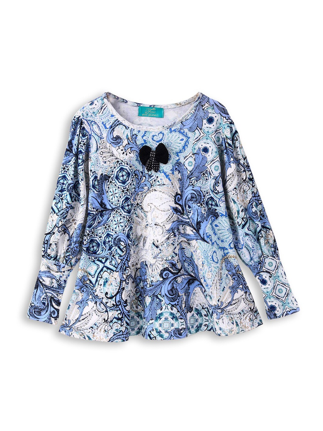

Hopscotch Blue & White Girls Printed Applique Top