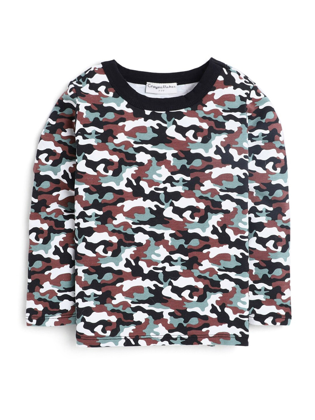 

Hopscotch Boys White & Multicoloured Camouflage Printed T-shirt