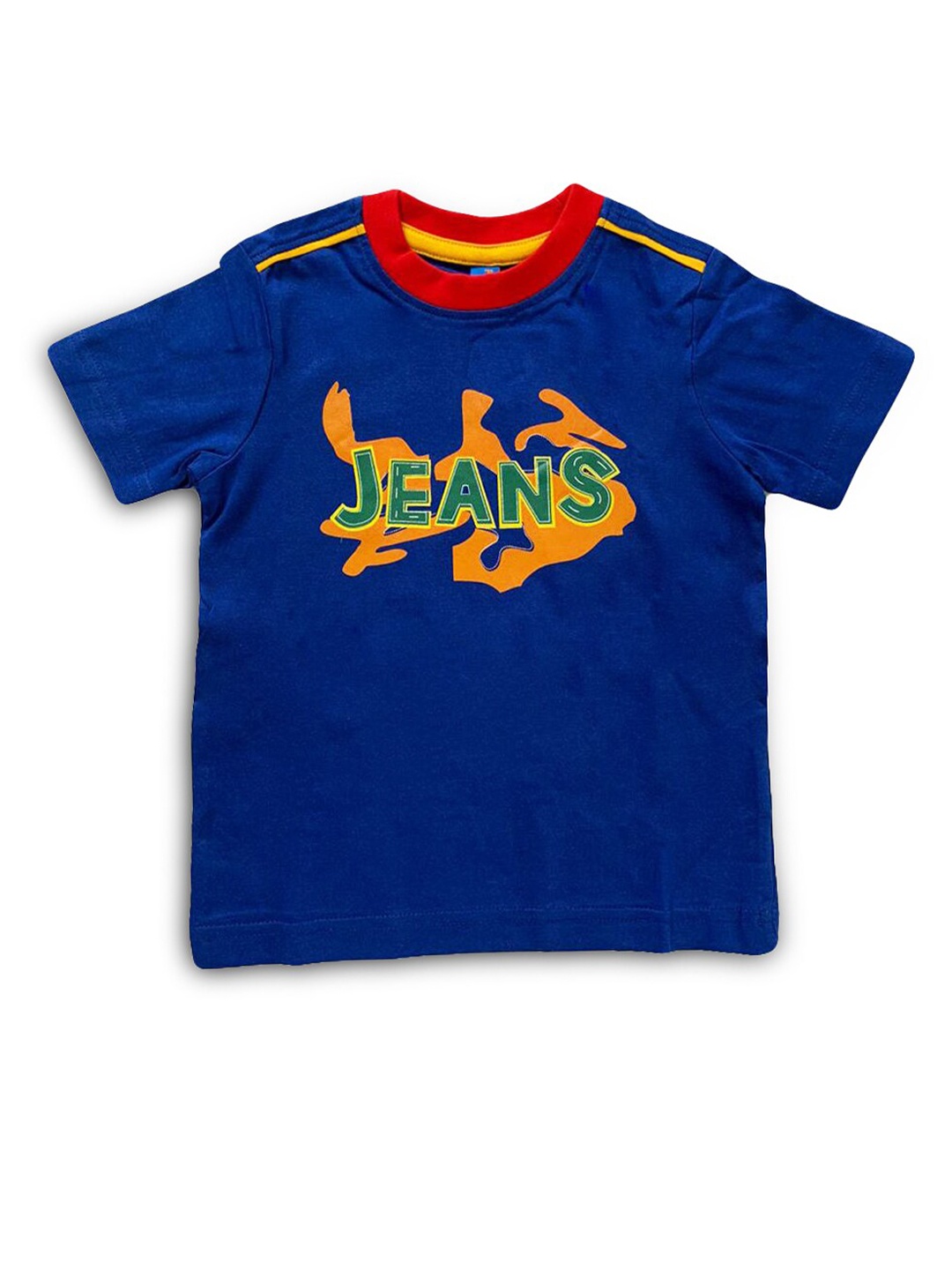 

Hopscotch Boys Navy Blue Typography Printed Pure Cotton T-shirt
