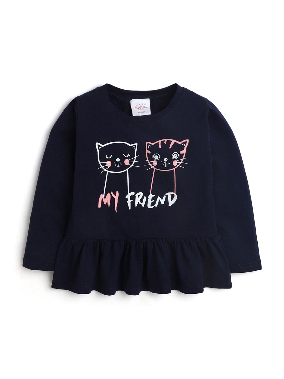

Hopscotch Girls Navy Blue Typography Printed T-shirt