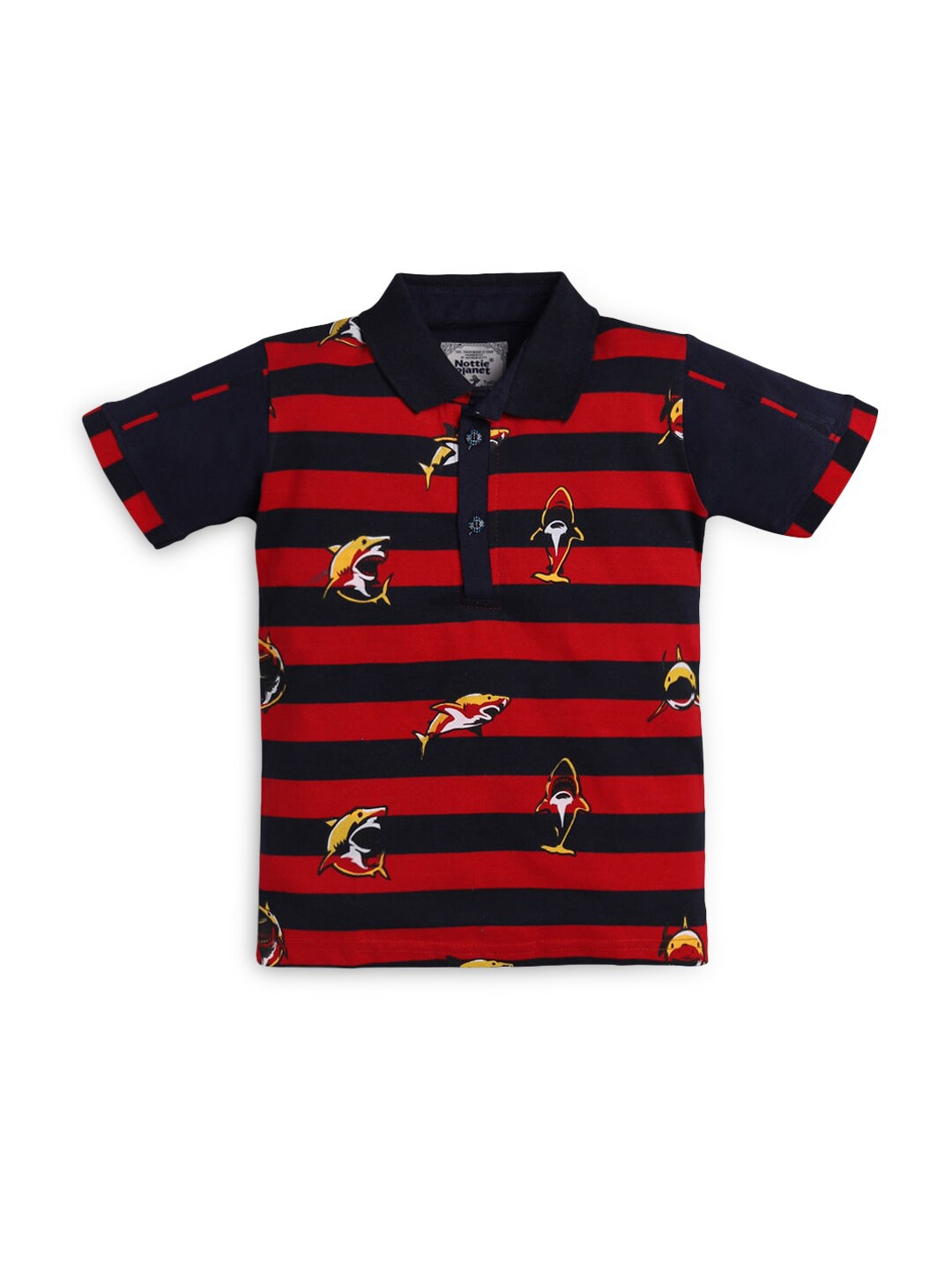 

Hopscotch Boys Red & Black Striped Polo Collar T-shirt