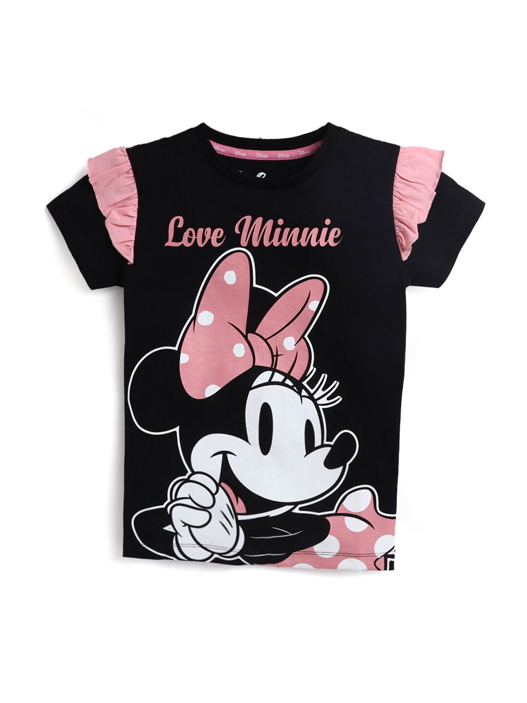 

Hopscotch Girls Black & Pink Minnie Mouse Printed T-shirt