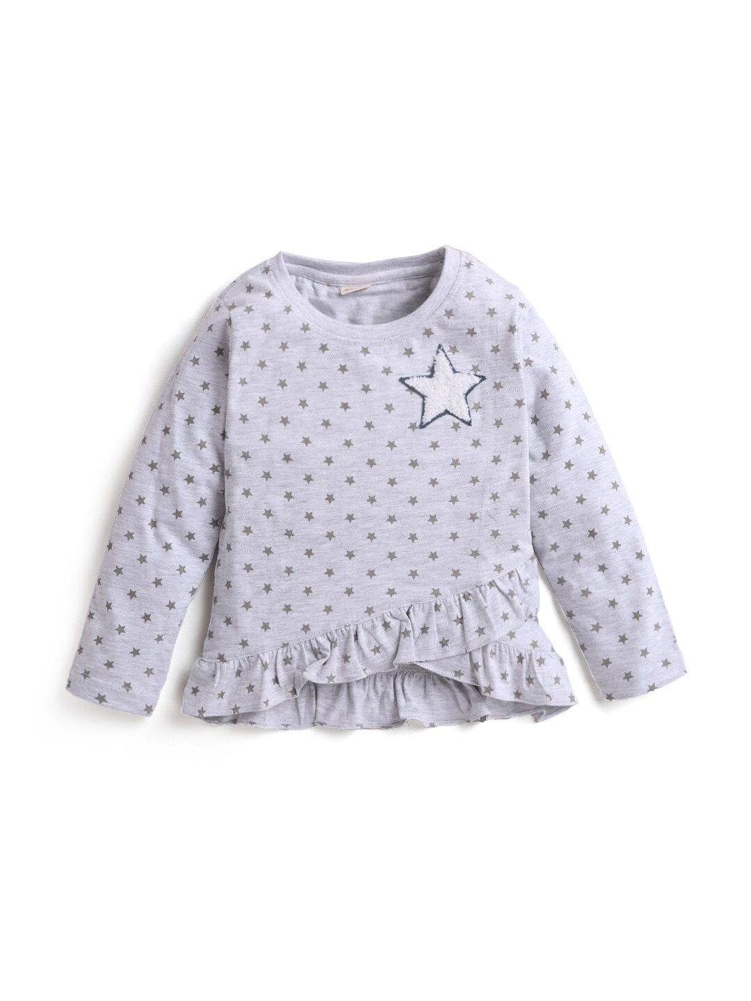 

Hopscotch Girls Grey Printed Cotton T-shirt