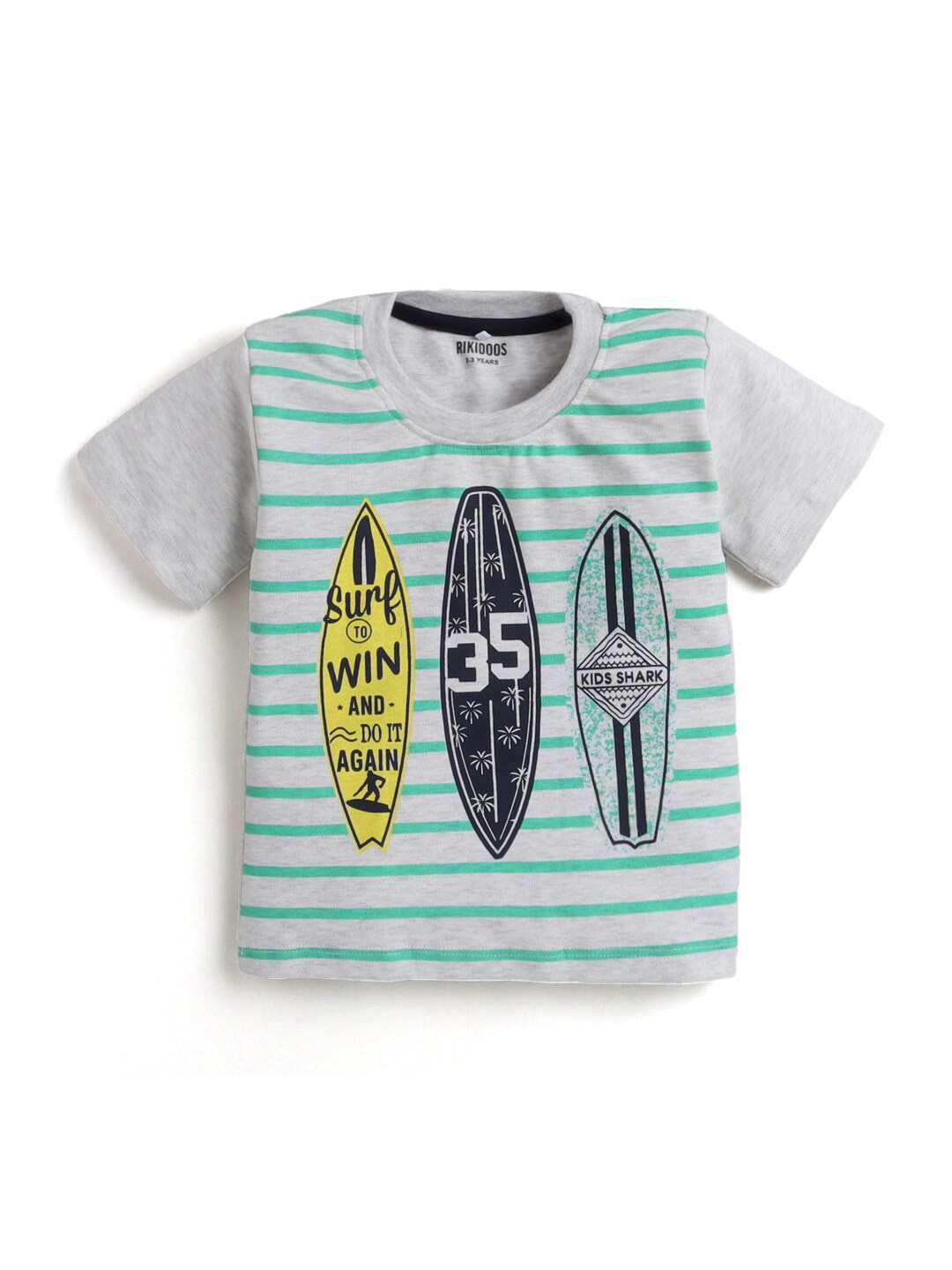 

Hopscotch Boys Grey Printed Cotton T-shirt