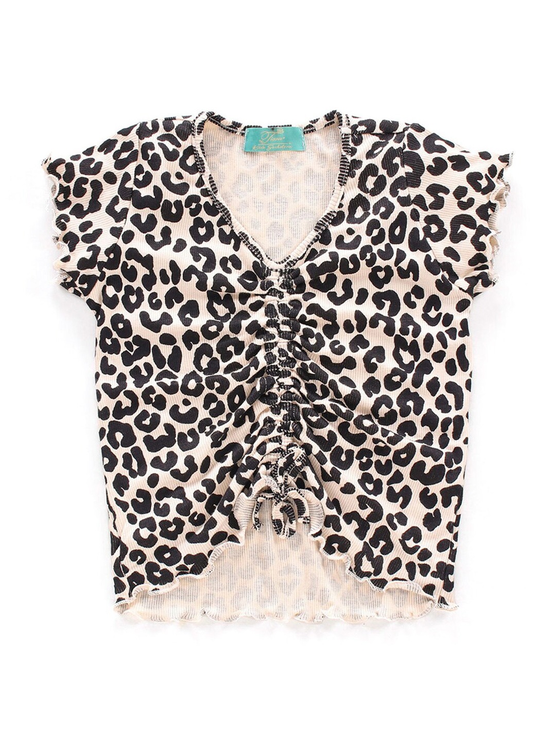 

Hopscotch Girls Beige & Black Animal Print Extended Sleeves Top