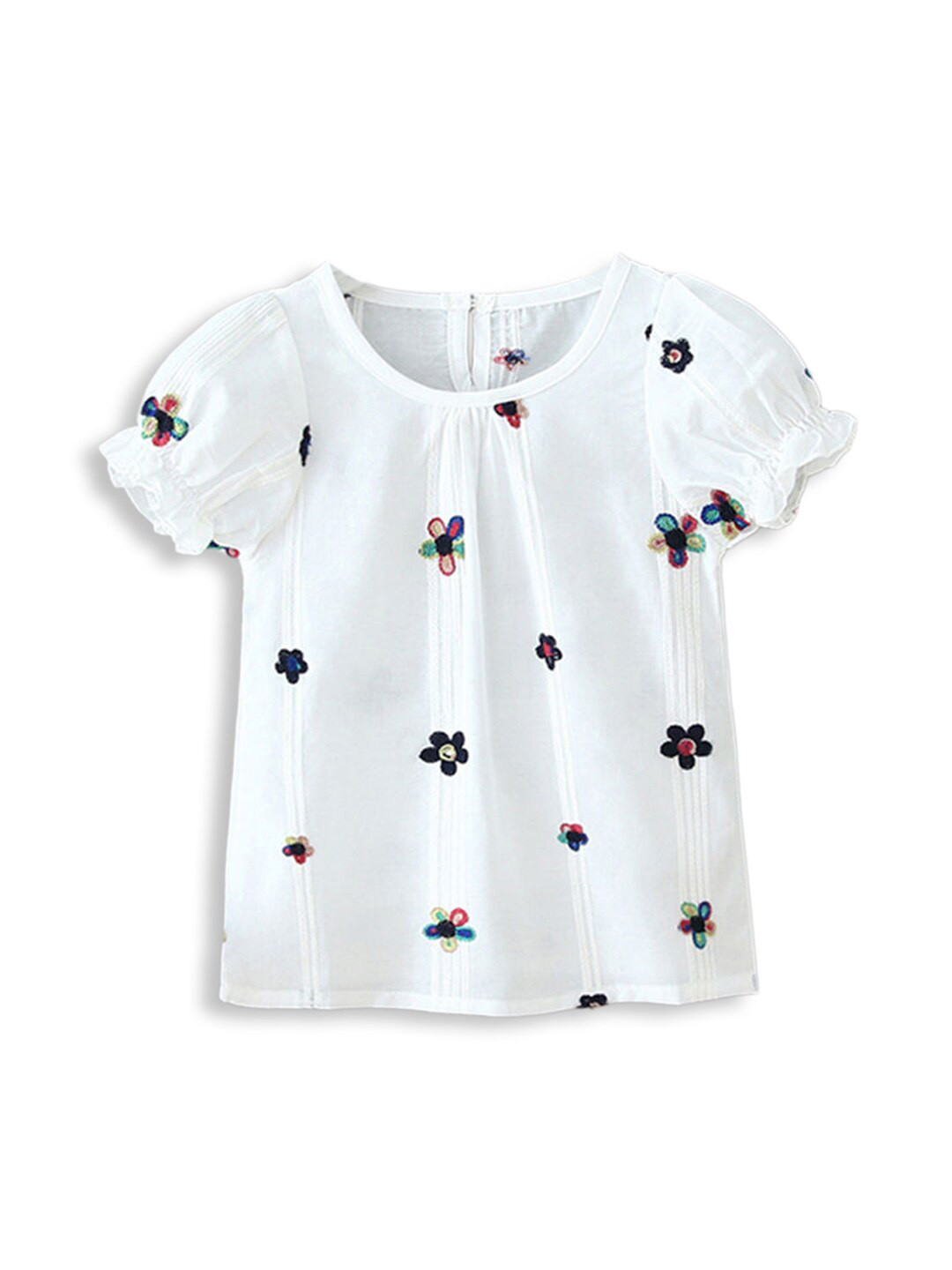 

Hopscotch White Floral Printed Cotton Top