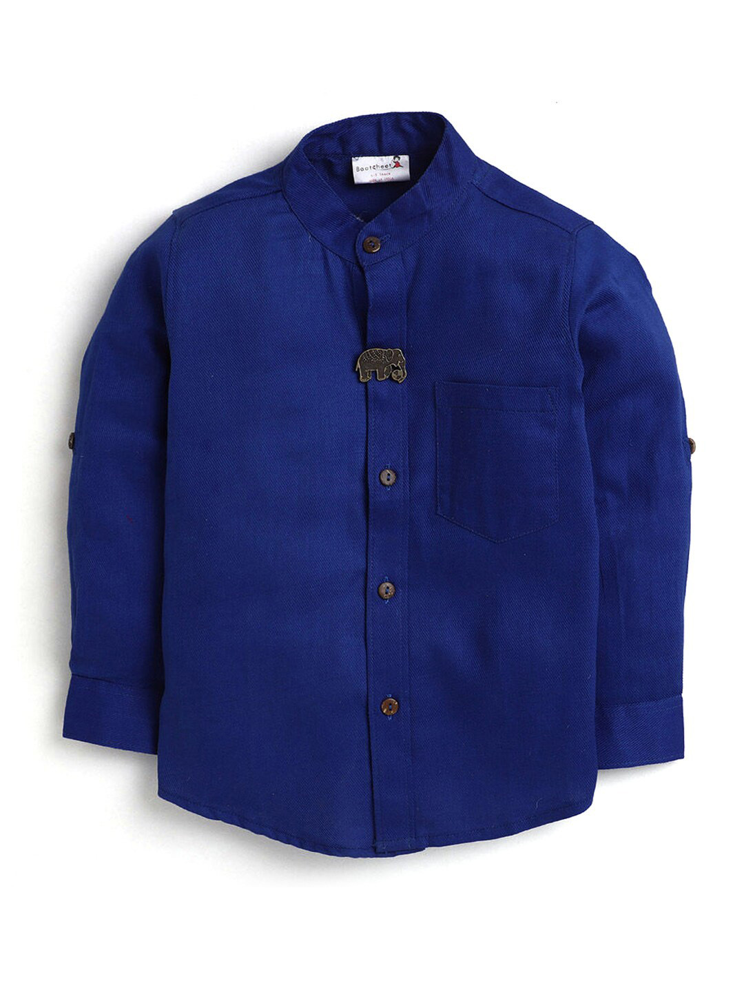 

Hopscotch Boys Blue Solid Mandarin Collar Cotton Casual Shirt