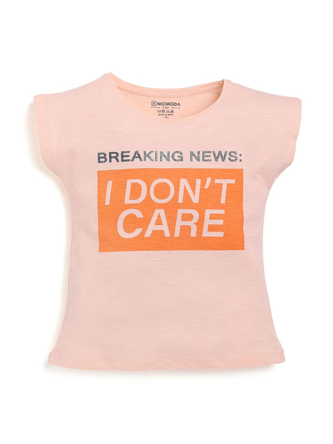 

Hopscotch Girls Peach-Coloured Typography Printed T-shirt
