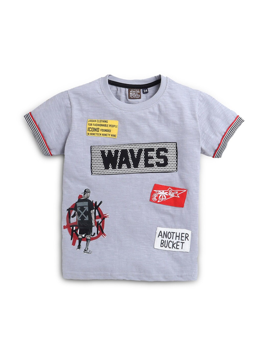 

Hopscotch Boys Grey Typography Applique T-shirt