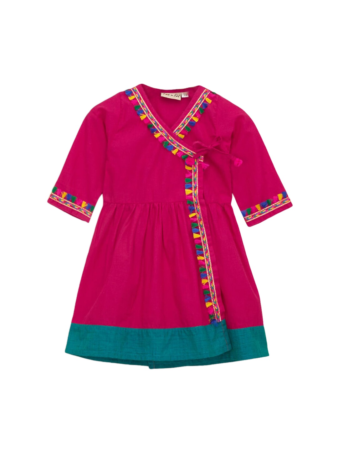 

Hopscotch Girls Pink & Green Thread Work Anarkali Kurta