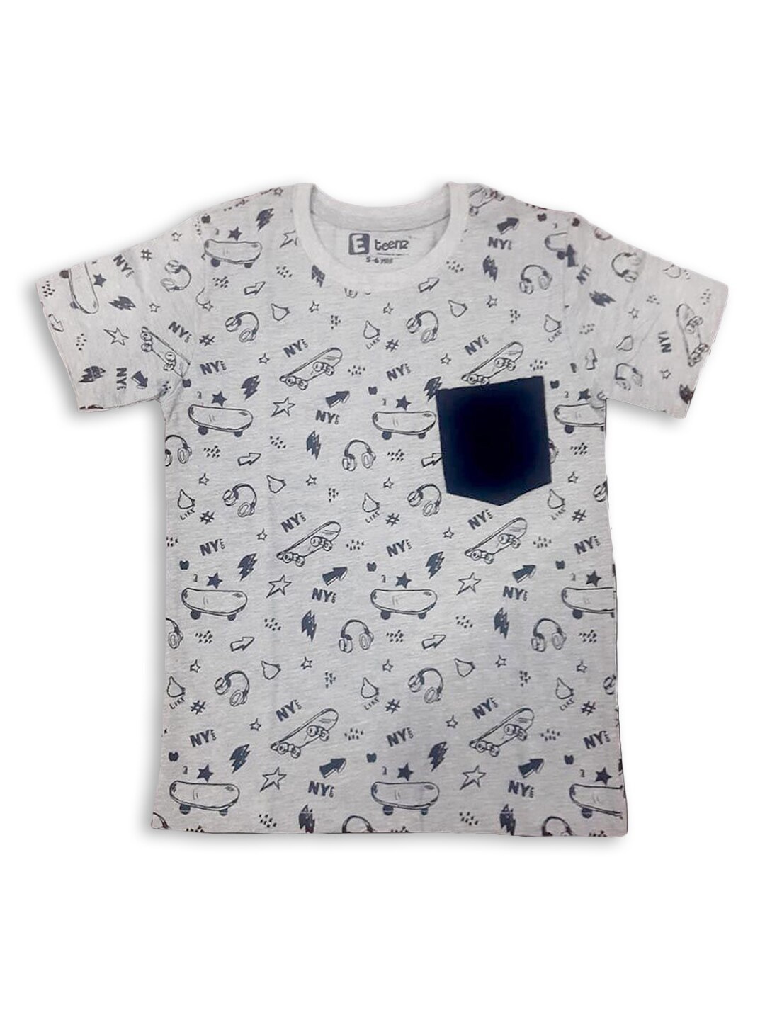 

Hopscotch Boys Grey Printed Regular Fit T-shirt