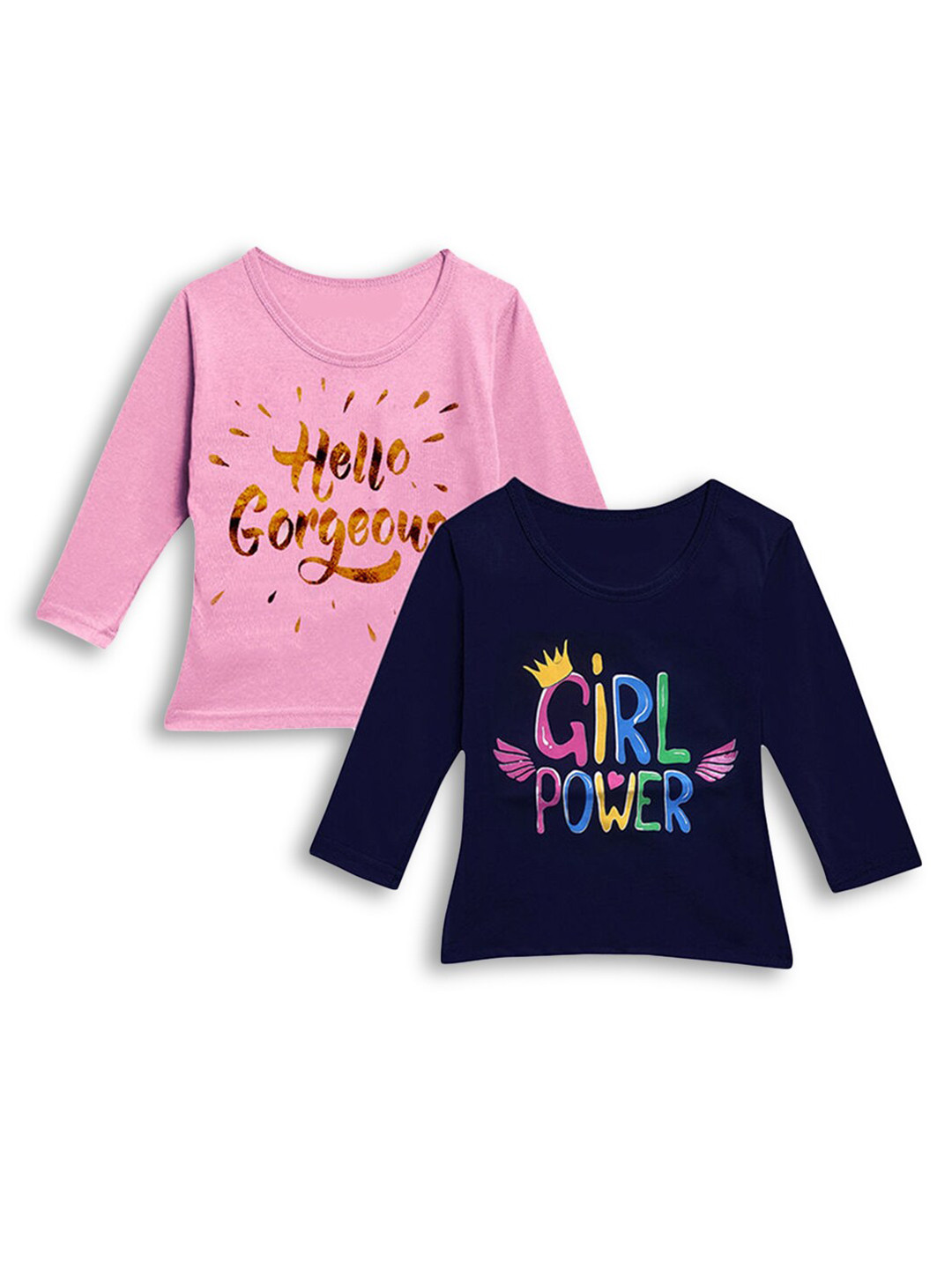 

Hopscotch Girls Pink & Black Typography Pack Of 2 Printed T-shirt