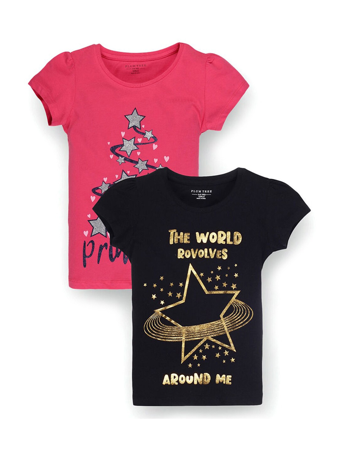 

Hopscotch Girls Black Typography 2 Printed T-shirt