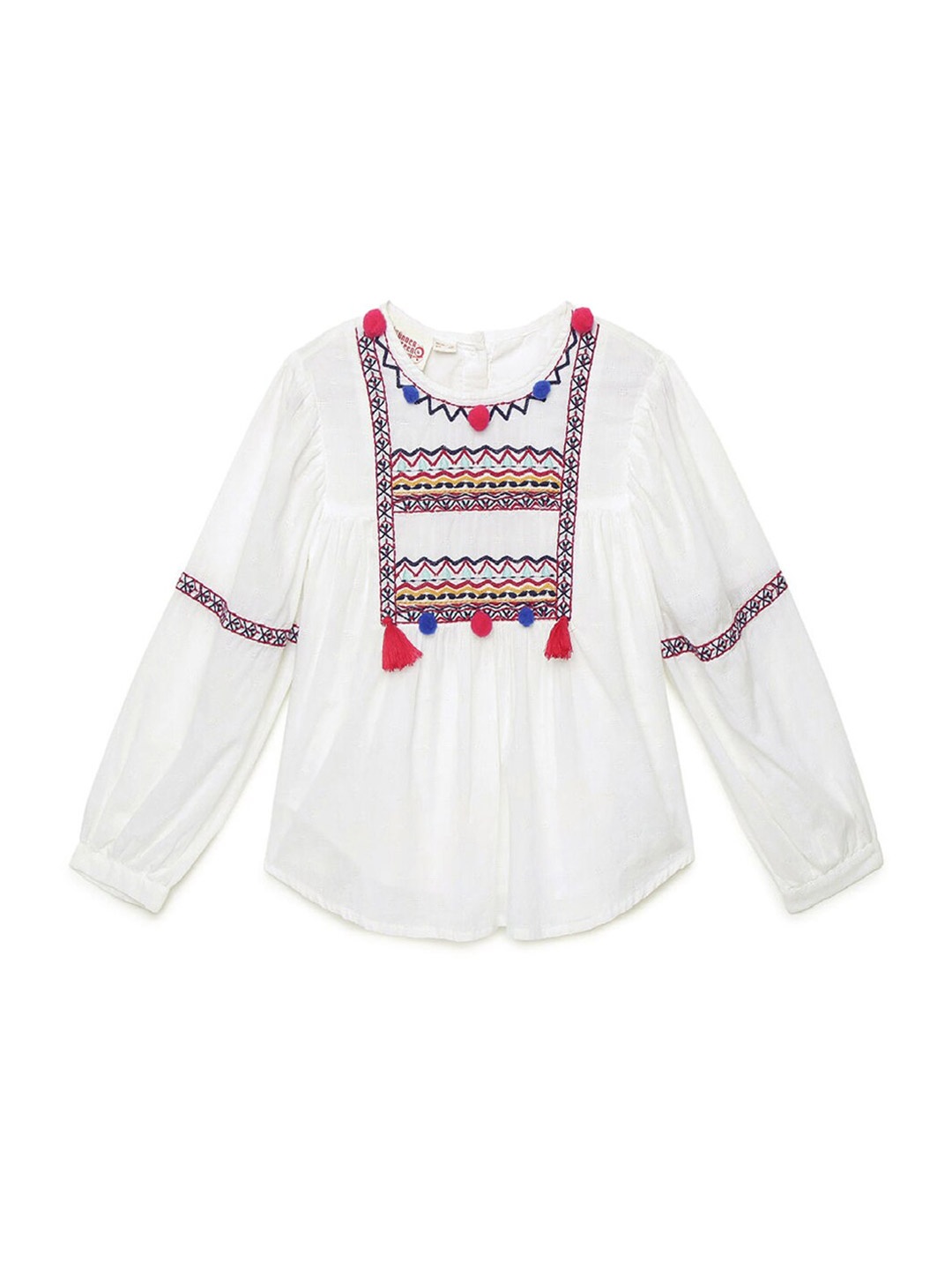 

Hopscotch White Embroidered Yoke Top