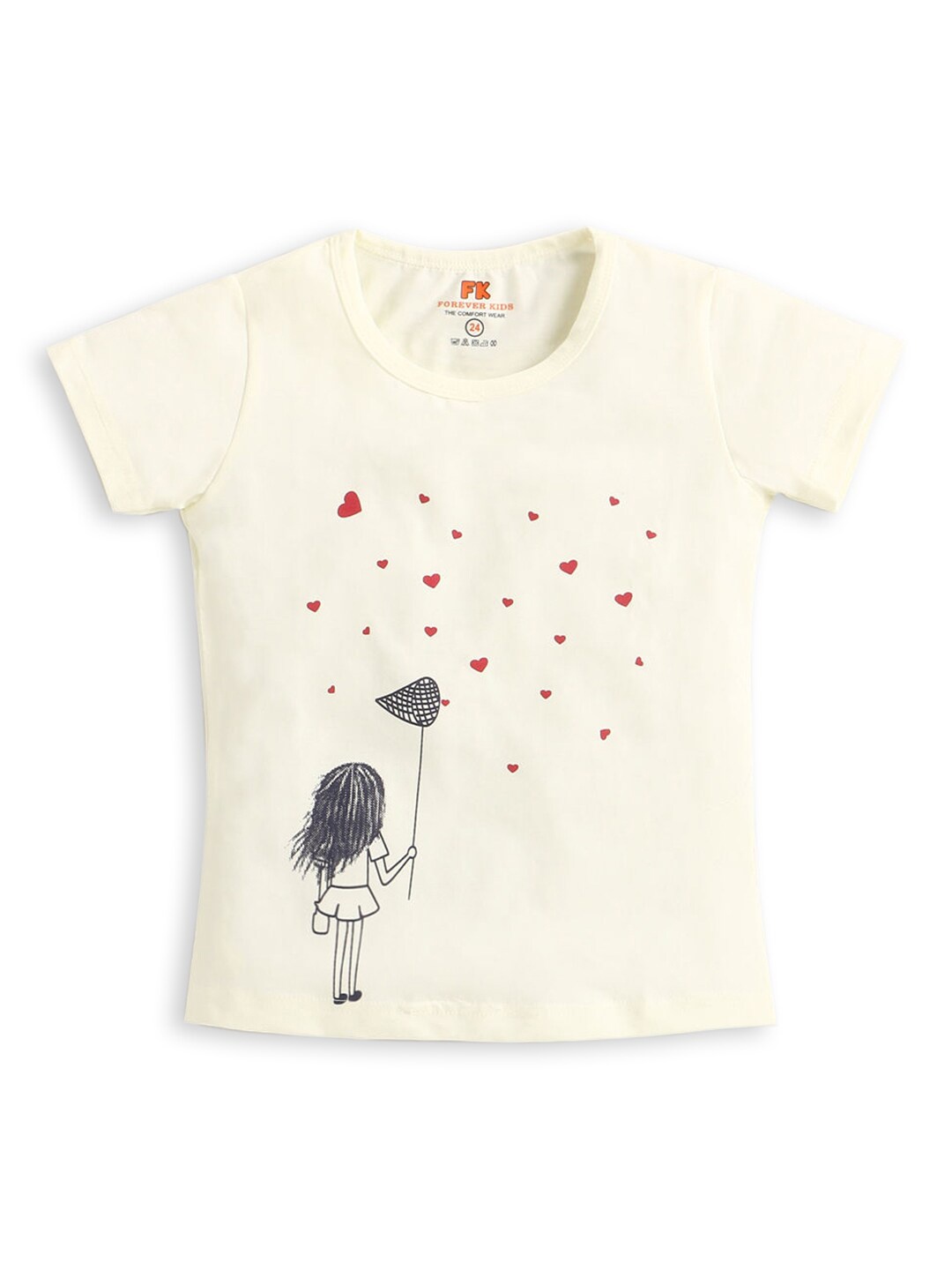 

Hopscotch Girls Cream-Coloured Printed T-shirt
