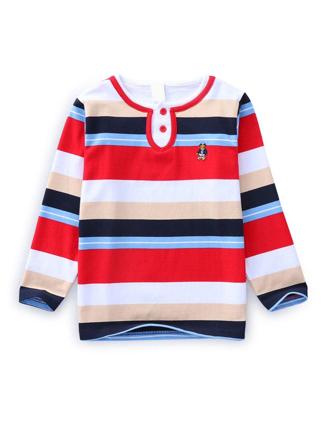 

Hopscotch Boys Red & White Colourblocked Henley Neck T-shirt