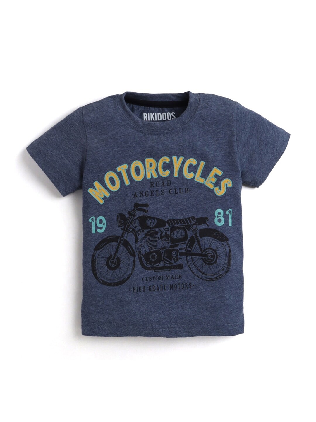 

Hopscotch Boys Navy Blue Printed Cotton T-shirt
