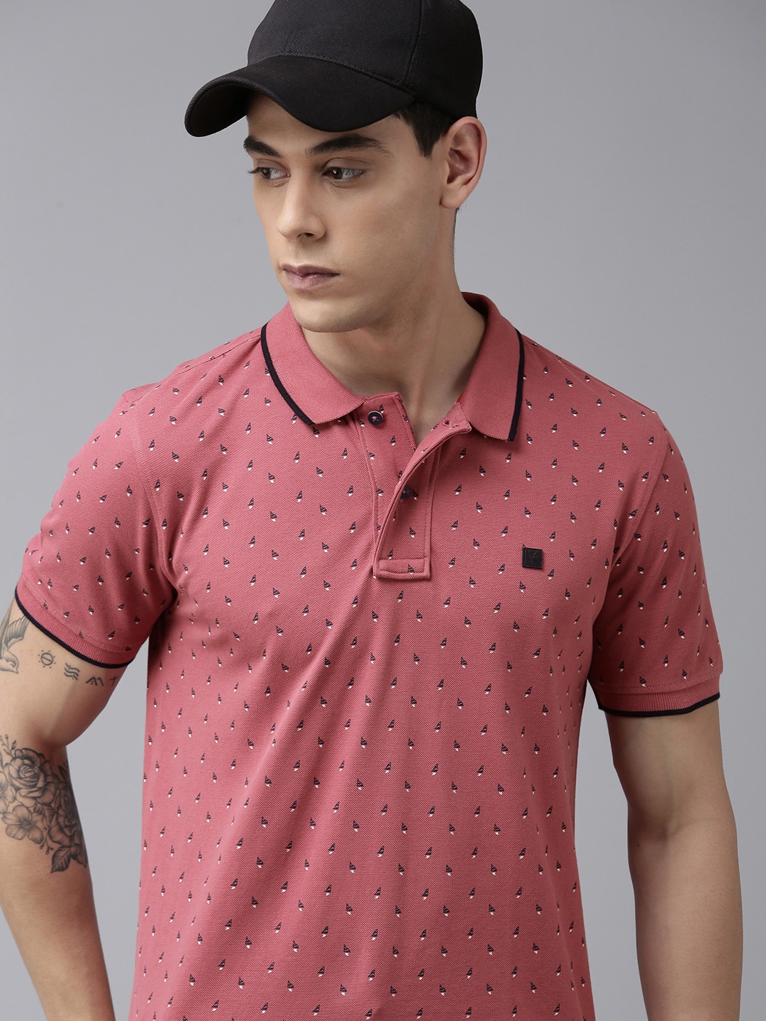 

Van Heusen Sport Men Pink Printed Polo Collar Pure Cotton T-shirt