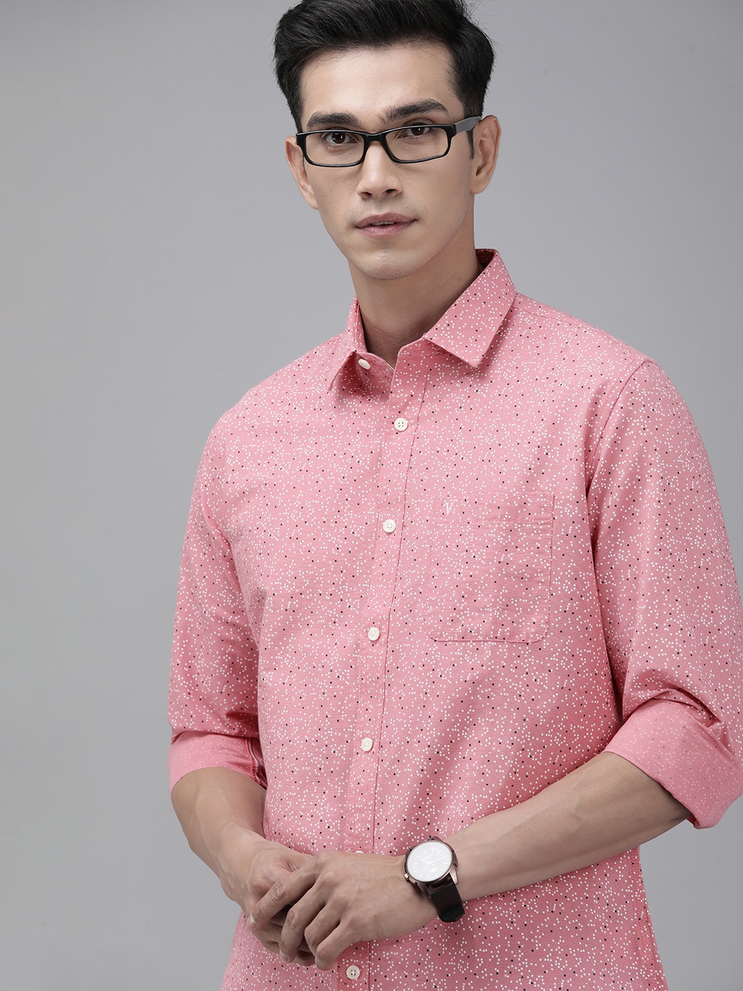 

Van Heusen Sport Men Pink Slim Fit Printed Pure Cotton Casual Shirt