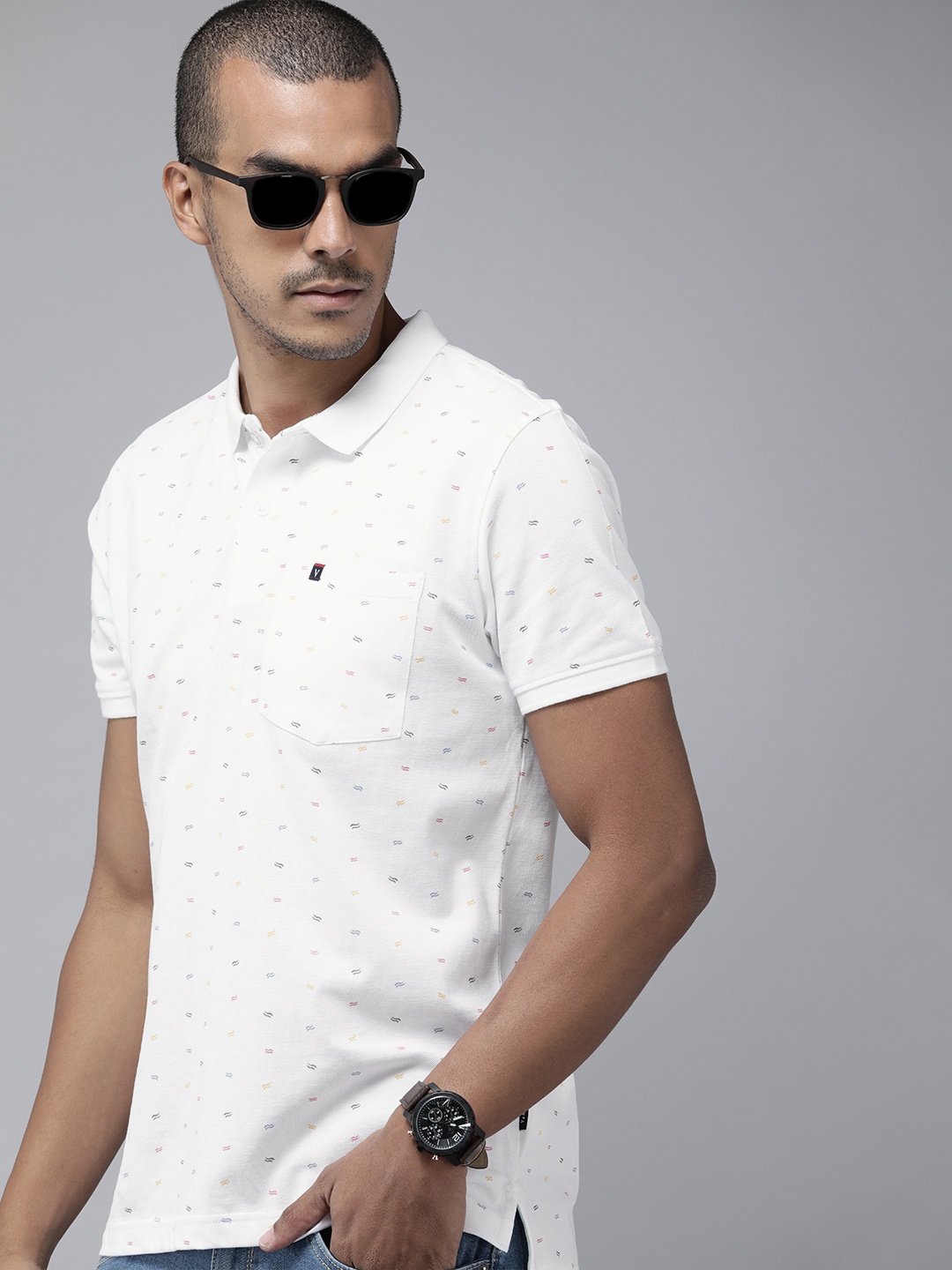 

Van Heusen Sport Men White Printed Polo Collar Pure Cotton T-shirt
