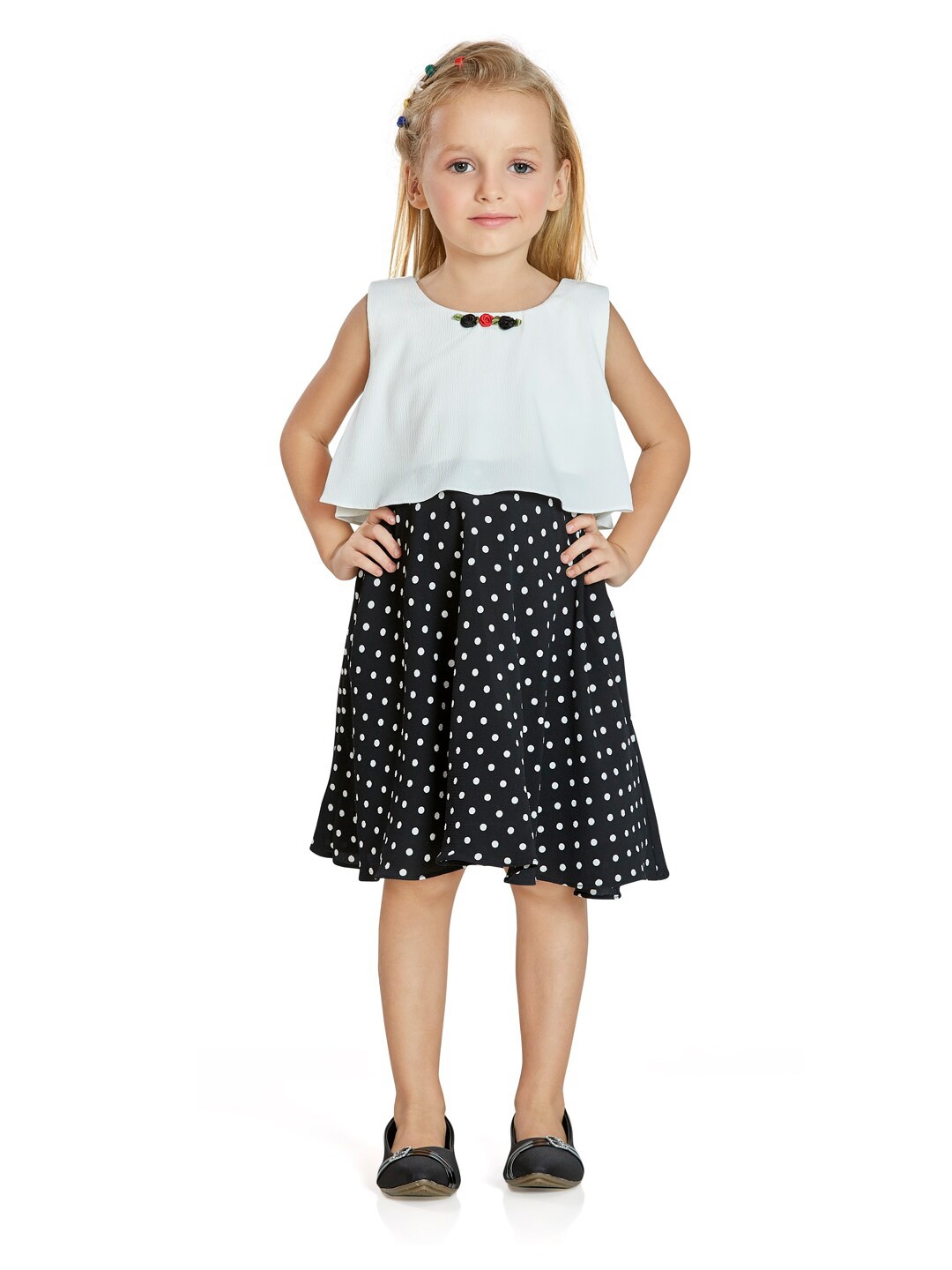 

Peppermint Girls Black & White Printed Chiffon A-Line Dress