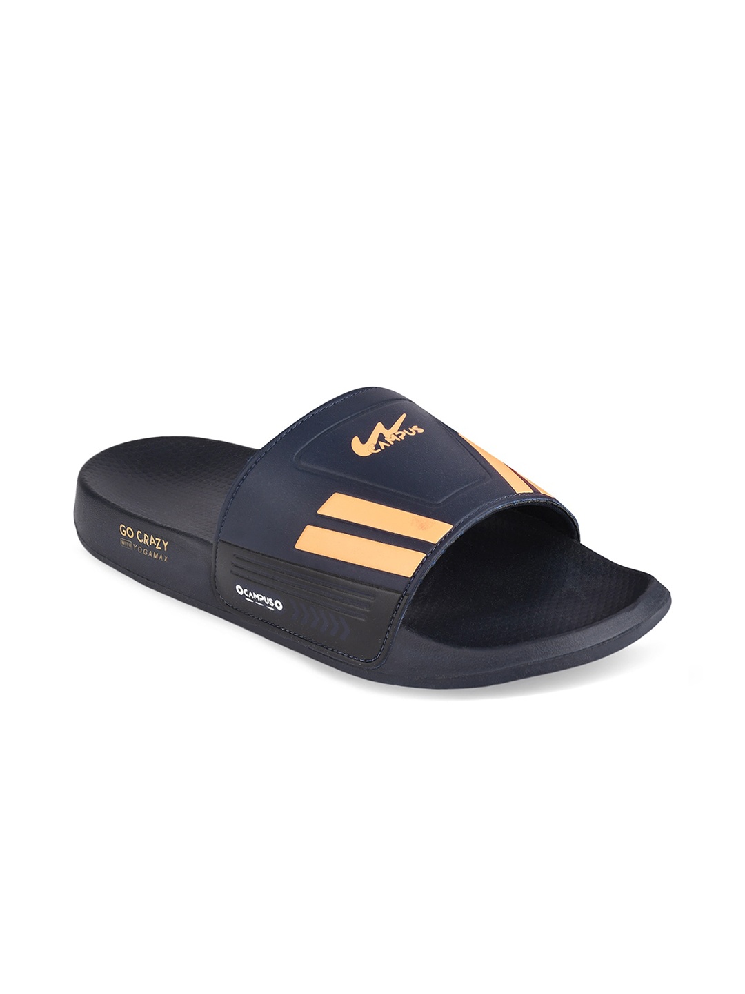 

Campus Men Navy Blue & Orange Printed Sliders