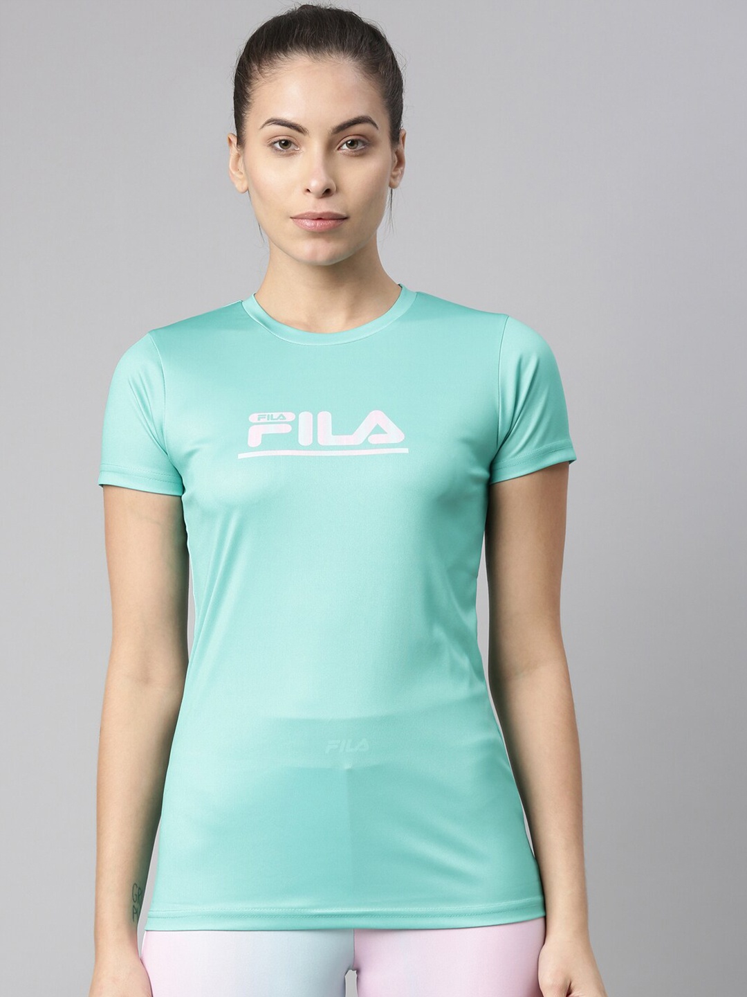 

FILA Women Green Typography Printed Applique Training T-shirt