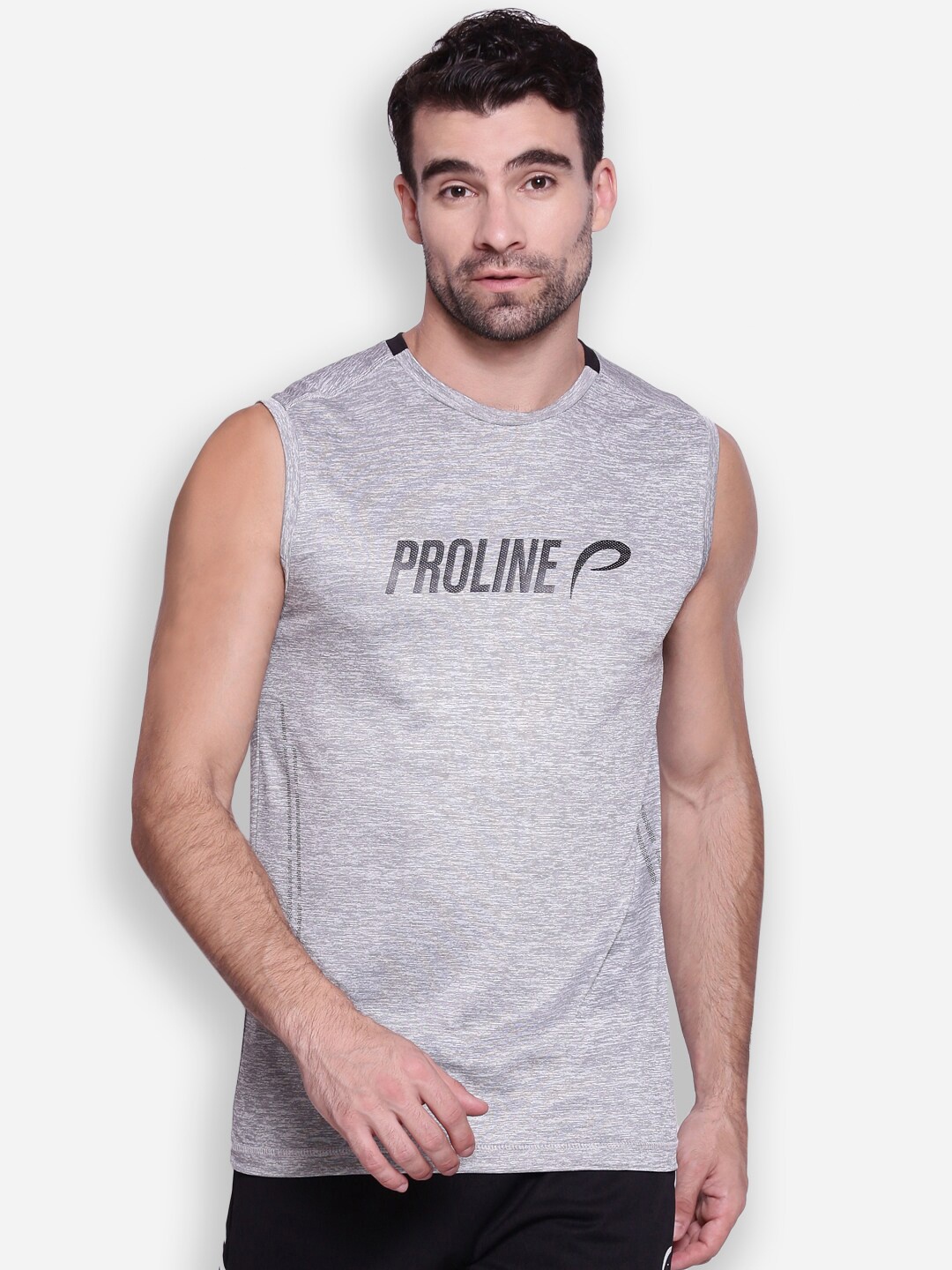 

Proline Active Men Grey Melange Typography Printed T-shirt