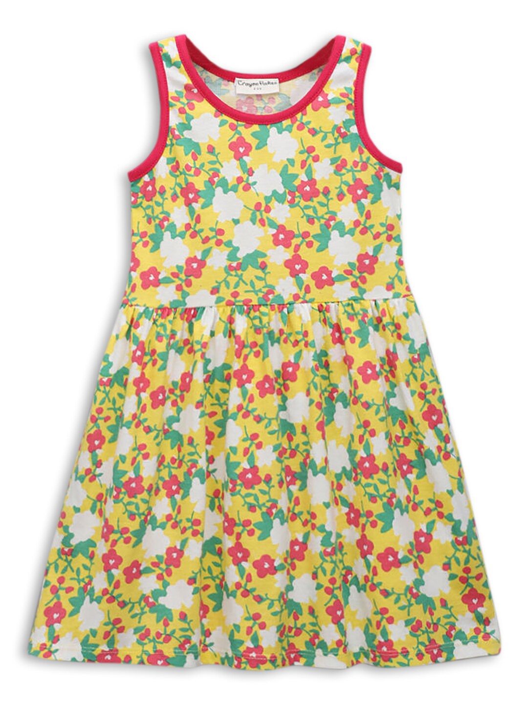 

Hopscotch Girls Yellow Floral Printed Fit & Flare Cotton Dress
