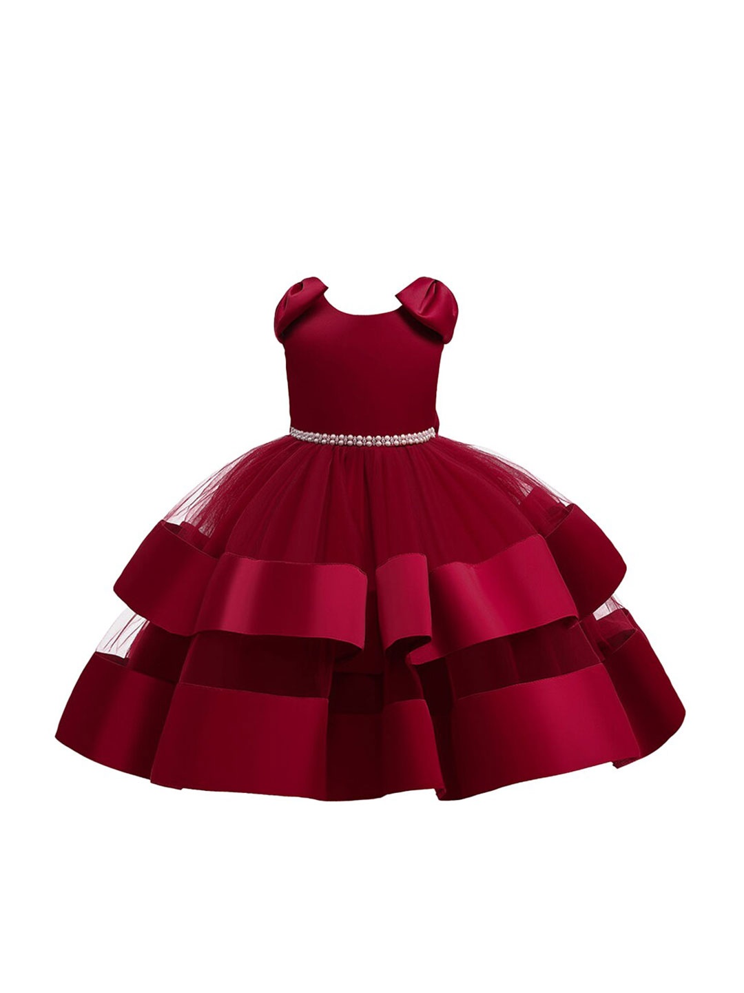 

Hopscotch Maroon Solid Party Dress