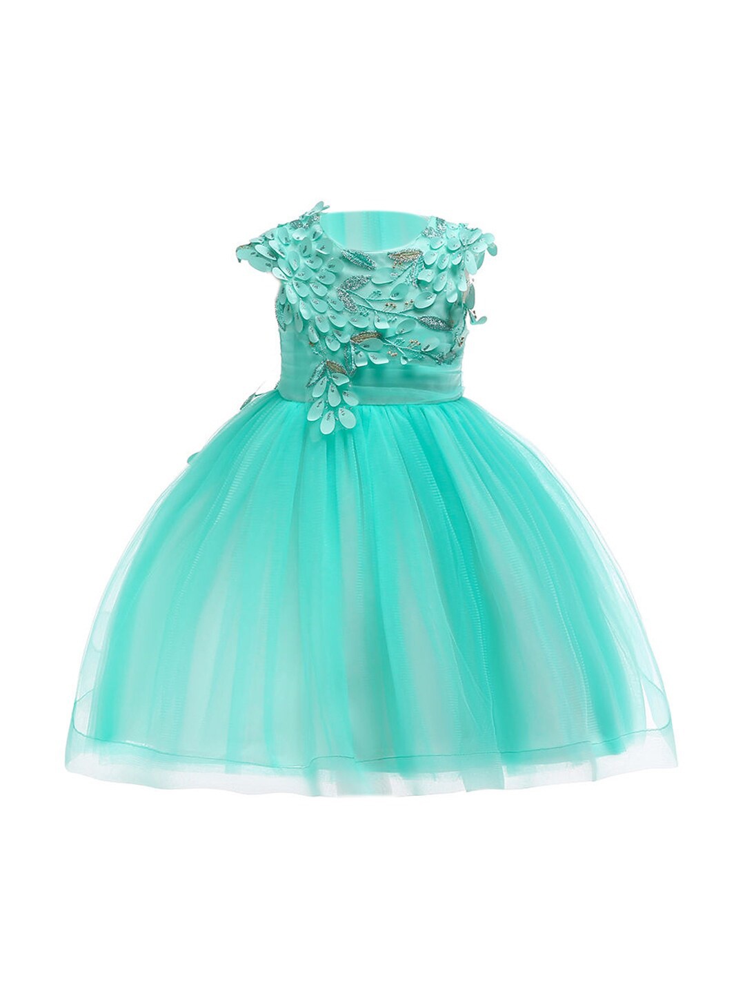 

Hopscotch Girls Turquoise Blue Floral Net Dress